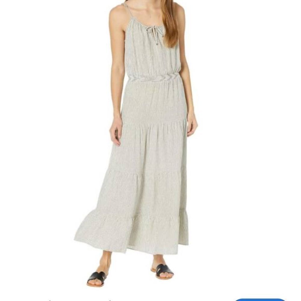 Dylan Linen Luna Striped Gray Maxi Dress Size Medium NWT